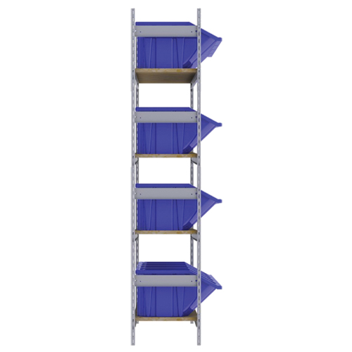 Wide Span Shelving with Jumbo Plastic Bins, Steel, Boltless, 800 lbs. Capacity, 66" W x 72" H x 18" D Waymarc Industries Inc
