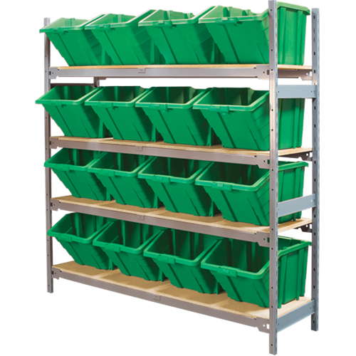 Wide Span Shelving with Jumbo Plastic Bins, Steel, Boltless, 800 lbs. Capacity, 66" W x 72" H x 18" D Waymarc Industries Inc