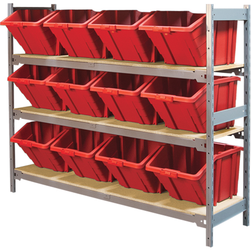 Wide Span Shelving with Jumbo Plastic Bins, Steel, Boltless, 800 lbs. Capacity, 66" W x 60" H x 18" D Waymarc Industries Inc