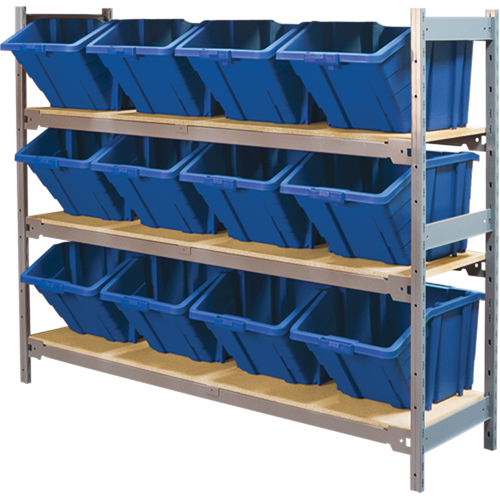 Wide Span Shelving with Jumbo Plastic Bins, Steel, Boltless, 800 lbs. Capacity, 66" W x 60" H x 18" D Waymarc Industries Inc