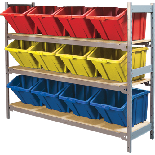 Wide Span Shelving with Jumbo Plastic Bins, Steel, Boltless, 800 lbs. Capacity, 66" W x 60" H x 18" D Waymarc Industries Inc