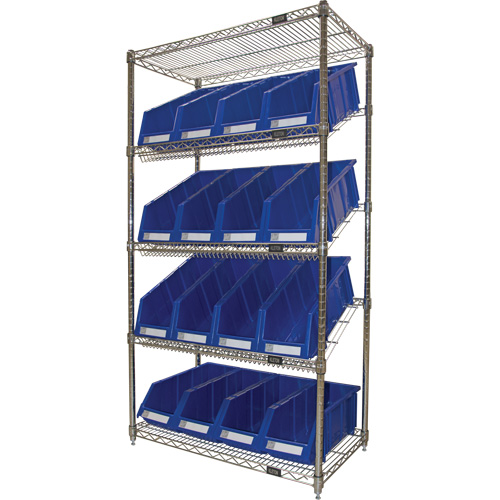 &eacute;tag&egrave;re en treillis m&eacute;tallique &agrave; tablettes inclin&eacute;es avec bacs, Tiers 5, 36" la x 63" h x 18" p Waymarc Industries Inc