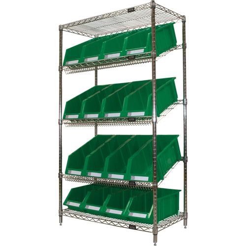 Slanted Wire Shelf with Bins, 5 Tiers, 36" W x 63" H x 18" D Waymarc Industries Inc