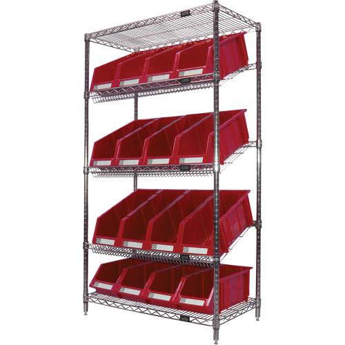 &eacute;tag&egrave;re en treillis m&eacute;tallique &agrave; tablettes inclin&eacute;es avec bacs, Tiers 5, 36" la x 63" h x 18" p Waymarc Industries Inc