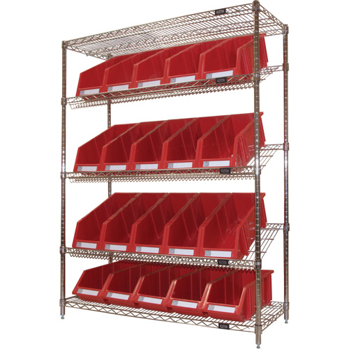 &eacute;tag&egrave;re en treillis m&eacute;tallique &agrave; tablettes inclin&eacute;es avec bacs, Tiers 5, 48" la x 63" h x 18" p Waymarc Industries Inc