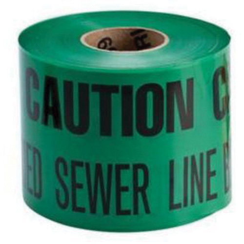 Ruban d'avertissement de danger souterrain Buried Sewer Line Identoline, 6" la x 1000' lo, Noir sur vert Waymarc Industries Inc