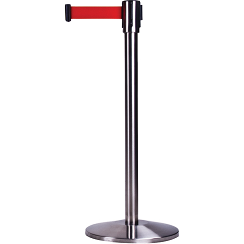 Free-Standing Crowd Control Barrier, Steel, 35" H, Red Tape, 7' Tape Length Waymarc Industries Inc