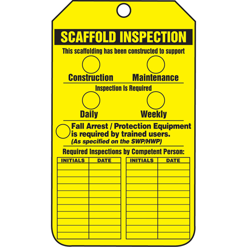 &eacute;tiquettes de s&eacute;curit&eacute; d'inspection et de contr&ocirc;le de l'&eacute;tat de l'&eacute;quipement, Plastique, 3-3/8" la x 5-7/8" h, Anglais Waymarc Industries Inc