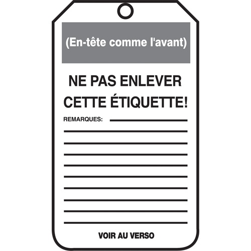 &eacute;tiquettes de verrouillage, Papier cartonn&eacute;, 3-1/8" la x 5-7/8" h, Français Waymarc Industries Inc