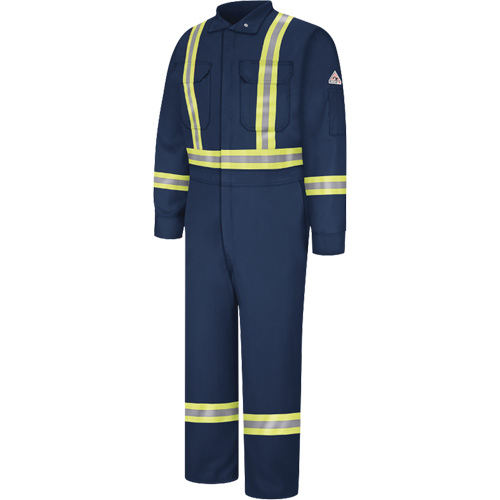Flame-Resistant Coveralls with Reflective Trim, Size 38, Navy Blue, 12.2 cal/cm² Waymarc Industries Inc
