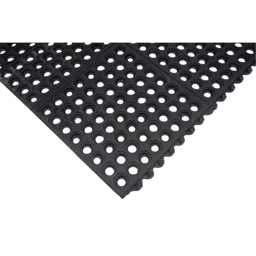 Tapis modulaire antifatigue, Nid d'abeilles, 3' x 3' x 1/2", Noir, Caoutchouc naturel Waymarc Industries Inc