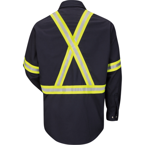 Work Shirt with Reflective Trim, Cotton/Nylon, Small, Navy Blue Waymarc Industries Inc