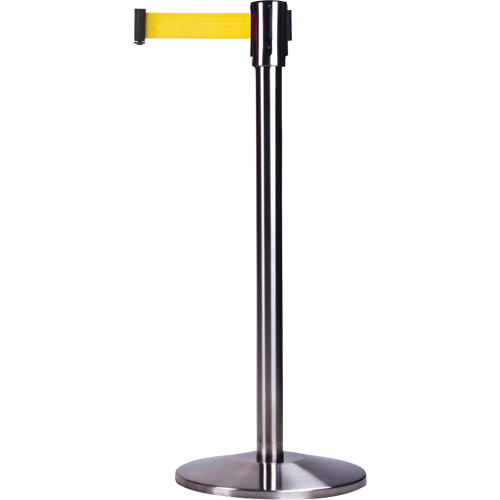 Free-Standing Crowd Control Barrier, Steel, 35" H, Yellow Tape, 12' Tape Length Waymarc Industries Inc