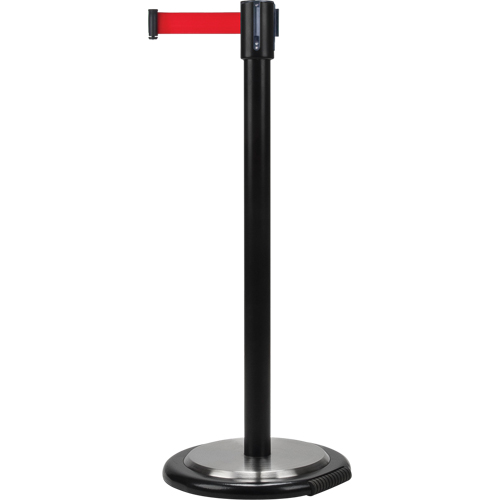 Free-Standing Crowd Control Barrier, Steel, 35" H, Red Tape, 7' Tape Length Waymarc Industries Inc