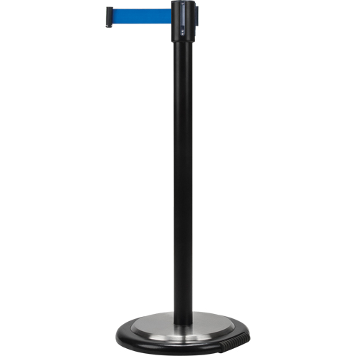 Free-Standing Crowd Control Barrier, Steel, 35" H, Blue Tape, 7' Tape Length Waymarc Industries Inc