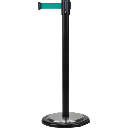 Free-Standing Crowd Control Barrier, Steel, 35" H, Green Tape, 7' Tape Length Waymarc Industries Inc
