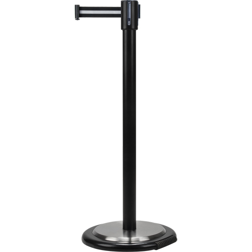 Free-Standing Crowd Control Barrier, Steel, 35" H, Black/White Tape, 7' Tape Length Waymarc Industries Inc