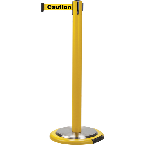 Free-Standing Crowd Control Barrier, Steel, 35" H, Yellow Tape, 7' Tape Length Waymarc Industries Inc