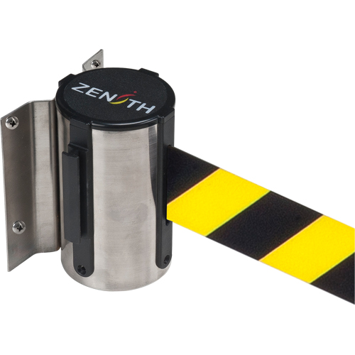 Wall Mount Barrier, Steel, Screw Mount, 7', Black/Yellow Tape Waymarc Industries Inc