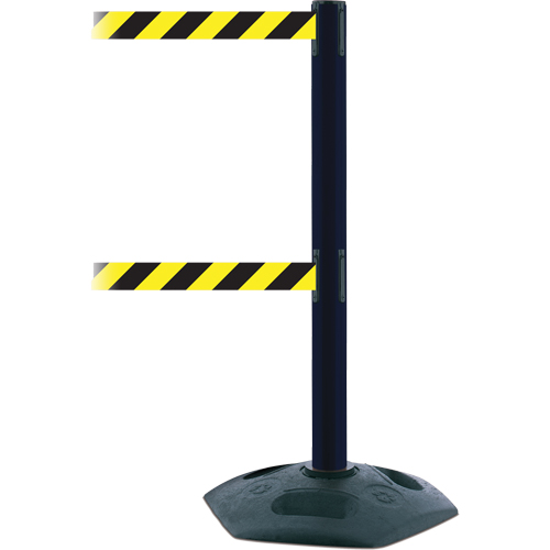 Dual Line Heavy Duty Post, Plastic, 38" H, Black/Yellow Tape, 7.5' Tape Length Waymarc Industries Inc