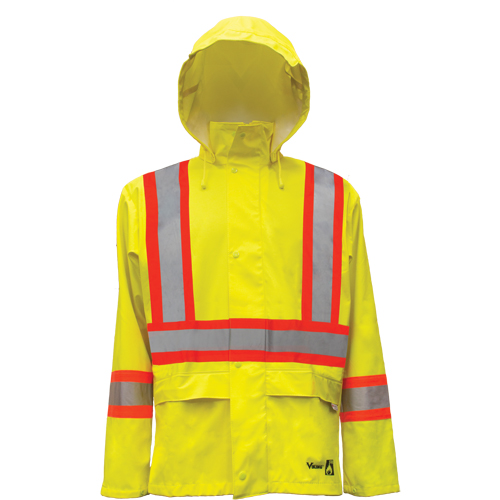 Hi-Vis FR/PU Safety Rain Jackets, Medium, High Visibility Lime-Yellow Waymarc Industries Inc