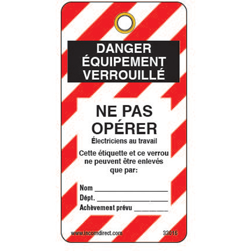 &eacute;tiquettes de verrouillage, Plastique, 3" la x 5-3/4" h, Français Waymarc Industries Inc