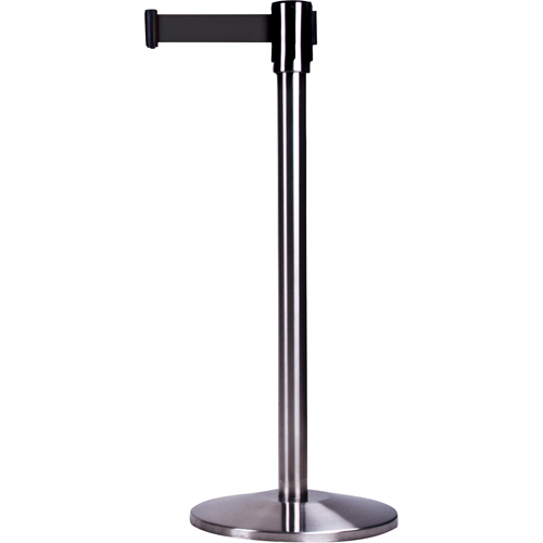 Free-Standing Crowd Control Barrier, Steel, 35" H, Black Tape, 7' Tape Length Waymarc Industries Inc