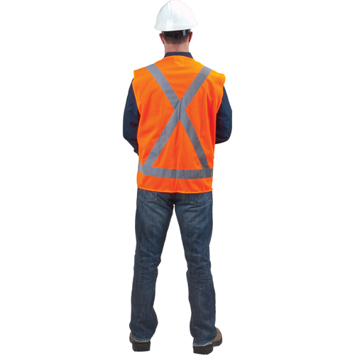Traffic Safety Vest, High Visibility Orange, Medium, Polyester Waymarc Industries Inc