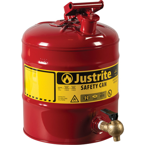 Bidon avec robinet s&eacute;curitaires pour laboratoires, Type I, Acier, 5 gal. US, Rouge, Homologu&eacute; FM Waymarc Industries Inc