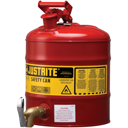 Bidon avec robinet s&eacute;curitaires pour laboratoires, Type I, Acier, 5 gal. US, Rouge, Homologu&eacute; FM Waymarc Industries Inc