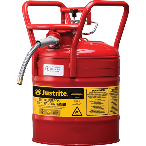 D.O.T. AccuFlow Safety Cans, Type II, Steel, 5 US gal., Red, FM Approved Waymarc Industries Inc