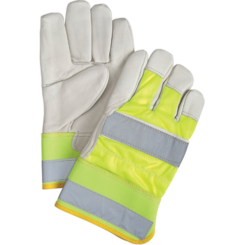 Premium Quality High Visibility Fitters Gloves, Large, Grain Cowhide Palm Waymarc Industries Inc