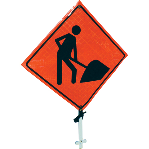Enseigne sur poteau pr&eacute;sence de travailleurs, 24" x 24", Vinyle, Pictogramme Waymarc Industries Inc
