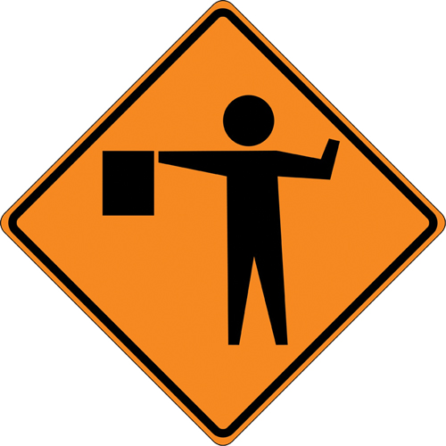 Tilt-Adjust Flagman Ahead Roll-Up Construction Sign, 36" x 36", Vinyl, Pictogram Waymarc Industries Inc