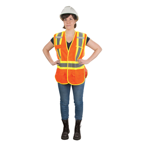 Veste d'arpenteur haute visibilit&eacute;, conforme &agrave; la CSA, Orange haute visibilit&eacute;, T-Grand, Polyester Waymarc Industries Inc