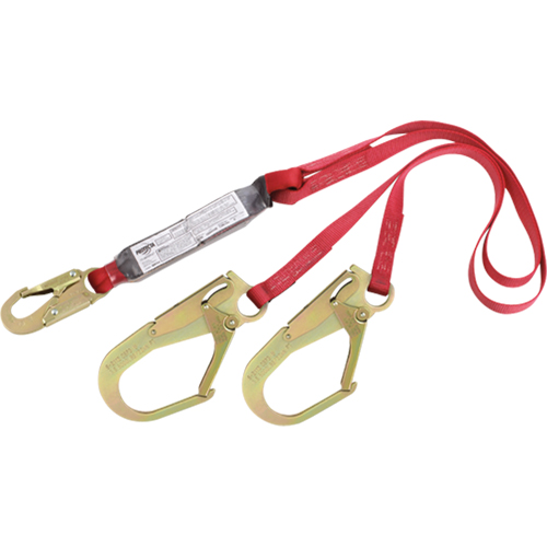 PRO Shock Absorbing Lanyards, 6', Rebar Hook Center, Snap Hook Leg Ends, Polyester Waymarc Industries Inc