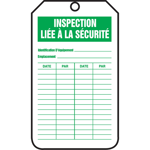 &eacute;tiquettes de s&eacute;curit&eacute; d'inspection et de contr&ocirc;le de l'&eacute;tat de l'&eacute;quipement, Papier cartonn&eacute;, 3-1/8" la x 5-7/8" h, Français Waymarc Industries Inc