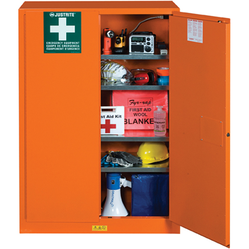 Emergency Preparedness Storage Cabinets, Steel, 4 Shelves, 65" H x 43" W x 18" D, Orange Waymarc Industries Inc