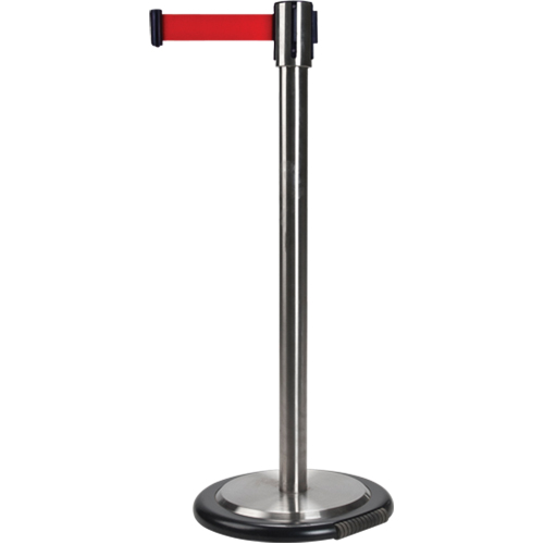 Barri&egrave;res sur pieds pour le contr&ocirc;le des foules, Acier, 35" h, Ruban Rouge, Longueur du ruban 12' Waymarc Industries Inc