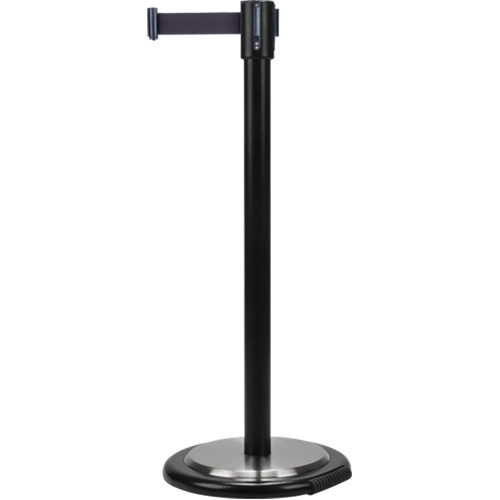 Barri&egrave;res sur pieds pour le contr&ocirc;le des foules, Acier, 35" h, Ruban Noir, Longueur du ruban 12' Waymarc Industries Inc