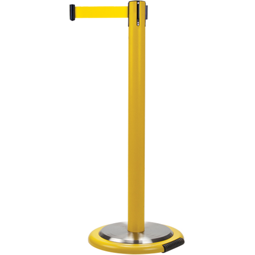 Barri&egrave;res sur pieds pour le contr&ocirc;le des foules, Acier, 35" h, Ruban Jaune, Longueur du ruban 7' Waymarc Industries Inc