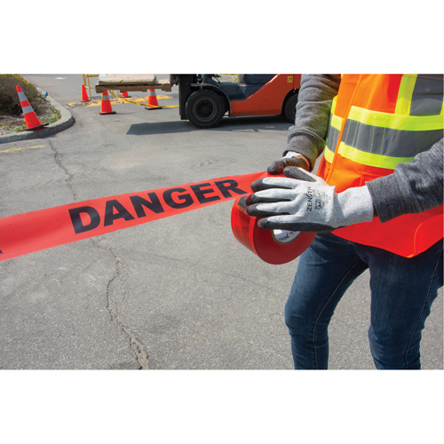 "Danger" Barricade Tape, Bilingual, 3" W x 1000' L, 1.5 mils, Black on Red Waymarc Industries Inc