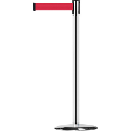Slimline TensaBarrier&reg; Barrier Post, Steel, 38" H, Red Tape, 7.5' Tape Length Waymarc Industries Inc
