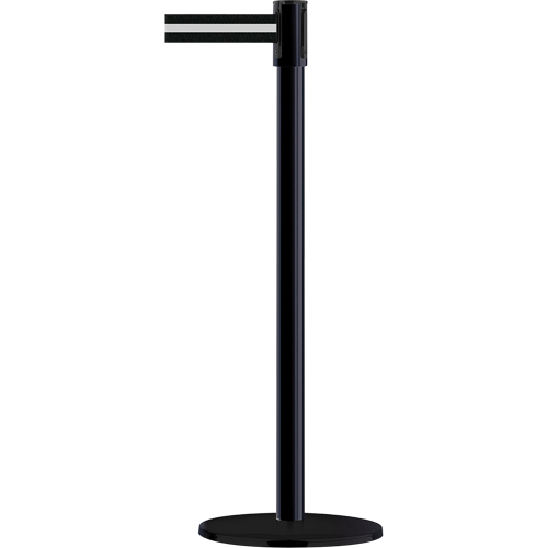 Slimline TensaBarrier&reg; Barrier Post, Steel, 38" H, Black/White Tape, 7.5' Tape Length Waymarc Industries Inc