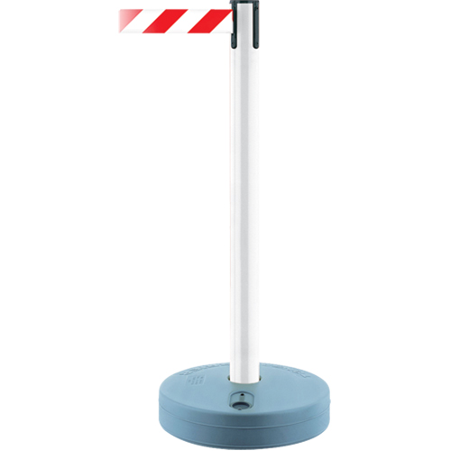 Outdoor TensaBarrier&reg; Barrier Post, Plastic, 37" H, White/Red Tape, 13' Tape Length Waymarc Industries Inc