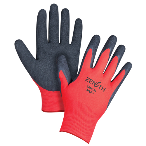 Black & Red Crinkle Grip Coated Gloves, 7/Small, Rubber Latex Coating, 13 Gauge, Polyester Shell Waymarc Industries Inc