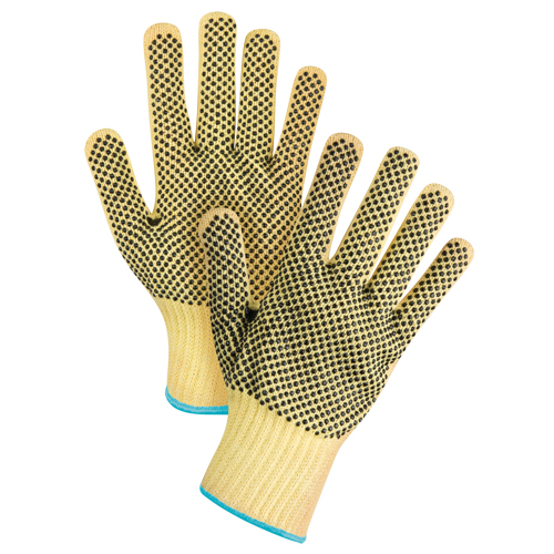 Gants tricot&eacute;s deux c&ocirc;t&eacute;s, sans couture, &agrave; pois, Taille T-Grand/10, Calibre 7, Rev&ecirc;tement PVC, Enveloppe en Kevlar, ASTM ANSI niveau A2/EN 388 niveau 3 Waymarc Industries Inc