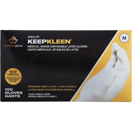 Gants jetables de calibre examen m&eacute;dical KeepKleen, Grand, Latex, 5 mils, Sans poudre, Blanc, Classe 2 Waymarc Industries Inc