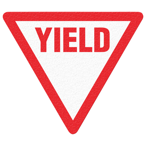 Panneau de signalisation au sol  Yield , Adh&eacute;sif, Anglais avec pictogramme Waymarc Industries Inc