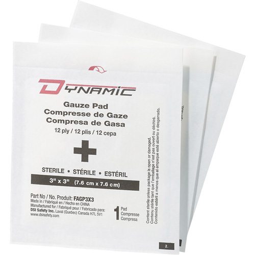 Gaze Dynamic, Tampon, 3" lo x 3" la, St&eacute;rile, Dispositif m&eacute;dical Classe 1 Waymarc Industries Inc